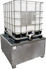 steel IBC bund, sump pallet, steel ibc spill containment, spill tray, galvanized steel, grid