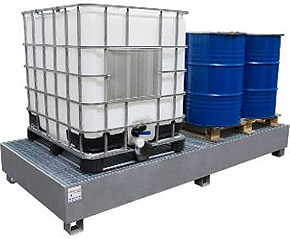 steel IBC bund, sump pallet, steel ibc spill containment, spill tray, galvanized steel, grid