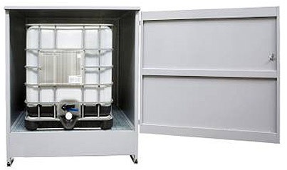 IBC storage cabinet, IBC container, storage cabinets, lockable door, sump, bunded storage cabinet for IBC's, IBC Shed