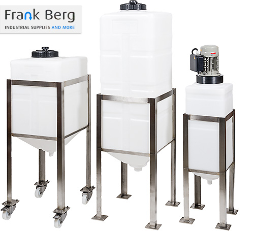conical dosing tank, mixing vessel, stirring tank, stirred tank, agitator, frame, PE tank, plastic tanks