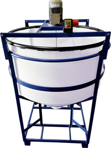 conical dosing tank, mixing vessel, stirring tank, stirred tank, agitator, frame, HDPE tank, plastic tanks